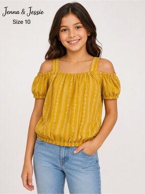 Jenna & Jessie Girls Size 10 Mustard Yellow Cold Shoulder Boho top